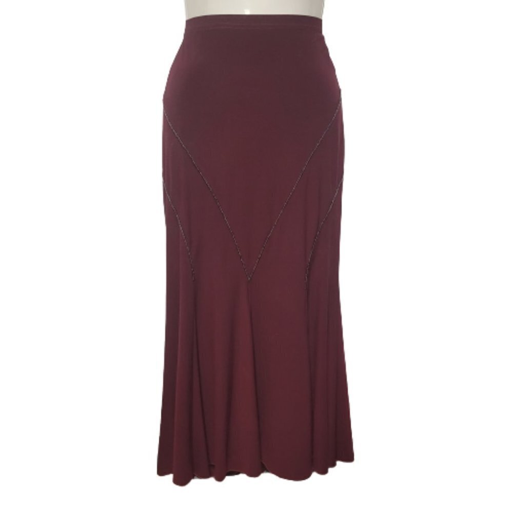 Black Figure Hugging Skirt with Sequin Beaded Accent Midi Skirt